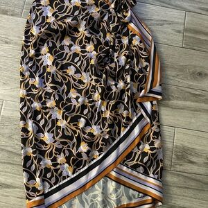 Floral Wrap Skirt with Striped Hem